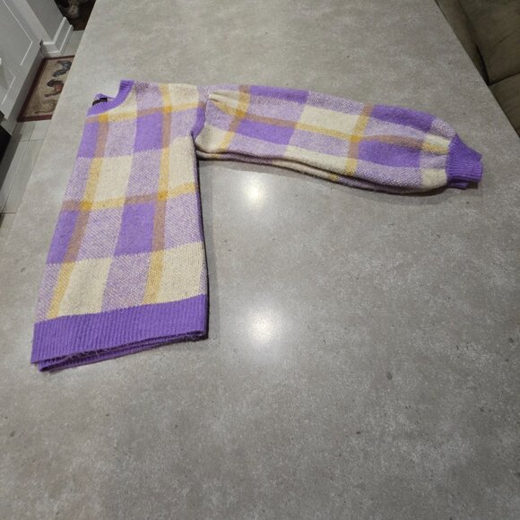 VERO MODA Women’s Plaid Puff Long Sleeves Sweater Lilac/Gold/Cream - Sze Medium - Picture 9 of 11